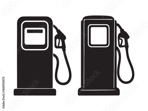 Gas pump silhouette vector icons, fuel and petrol dispenser set