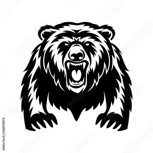 Angry Bear with Sharp Teeth Vector Image in Black and White