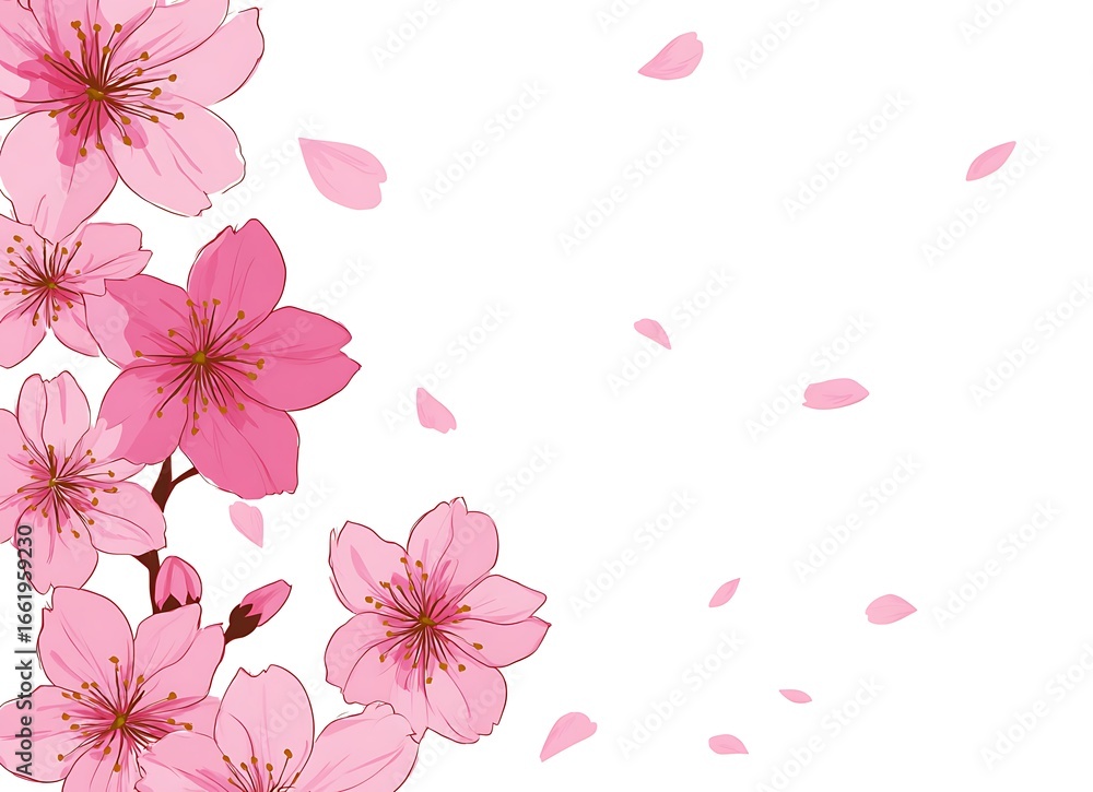 Fototapeta premium A flat vector illustration of pink cherry blossom (sakura) flowers