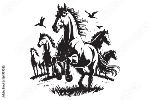 Horse Silhouette Vector – Running Wild Animal Illustration
