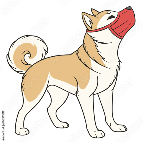 A funny cartoon illustration of a cute puppy and cat, happily playing together with a bone