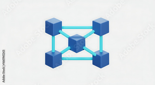 3D icon of blockchain with glowing interconnected blocks, isolated on a white background