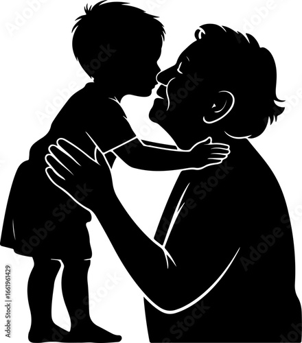 A tender silhouette of a grandchild giving a gentle kiss on the cheek of a grandparent