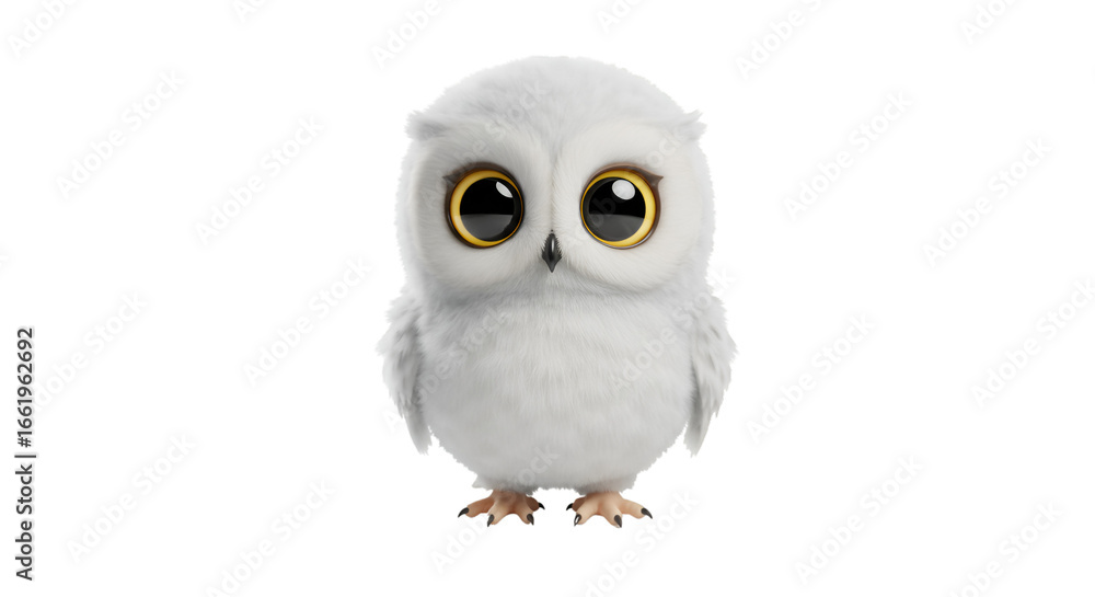Obraz premium Snowy Owl Wonder: A fluffy, pristine white snowy owl with captivating big eyes stands alert, epitomizing the spirit of wilderness and wild avian majesty.