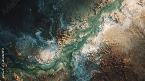 aerial view river valley mountains