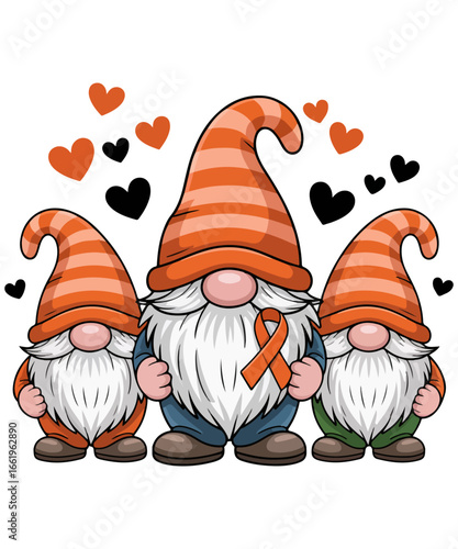Leukemia Awareness three  gnomes with orange ribbon