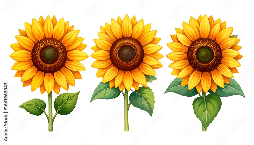 Naklejka premium Three sunflowers in a row