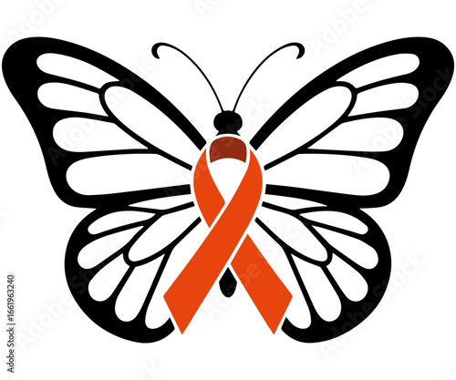 Leukemia Awareness orange ribbon with butterflies