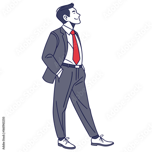 A handsome and confident professional businessman in a suit stands in a full-body vector illustration