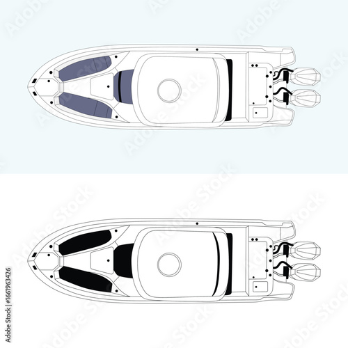 Modern luxury speed boat top view illustrated in two variants