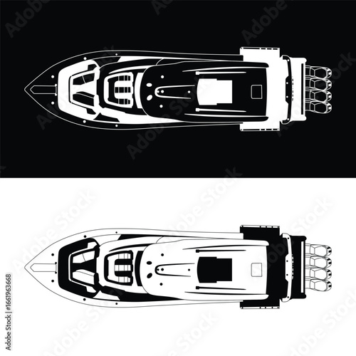 Top view boat, black and white, two variants illustrated