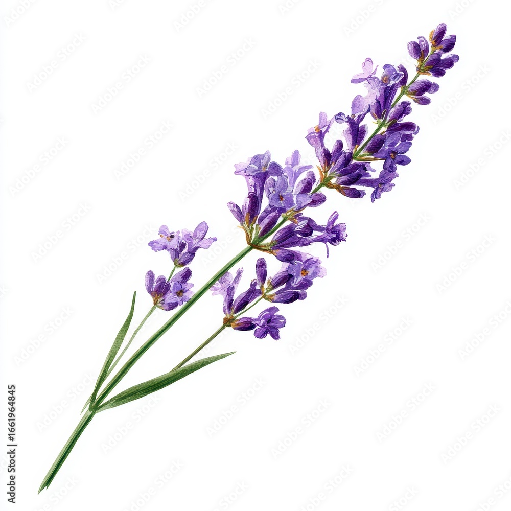 Naklejka premium Lavender stem, single, isolated, bloom, blossom, on white. For design, craft, health