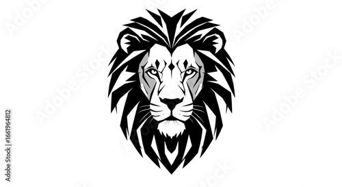 Geometric lion head in monochrome tribal style for bold animal art