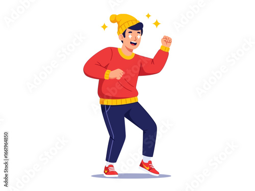 Joyful Dance: A young, spirited individual dances with unrestrained joy, radiating energy and enthusiasm in this captivating illustration.