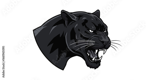 Fierce black panther head in detailed artwork with bold expression