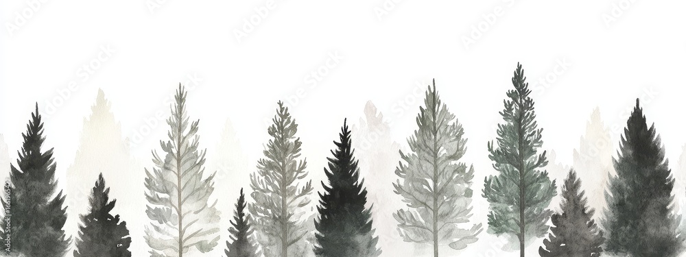 Fototapeta premium A forest tree line is shown in isolation on a transparent white background