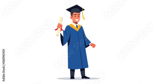 Triumphant graduate showcasing academic achievement in a vibrant illustration, signifying future opportunities and educational success