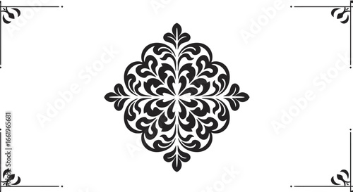 Elegant floral ornament design with symmetrical black pattern on white background