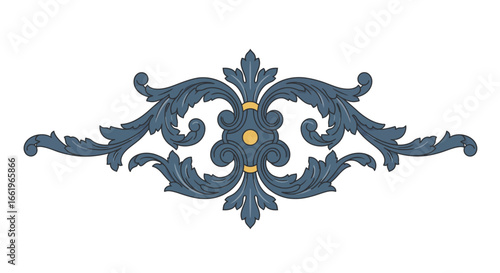 Elegant vintage ornamental flourish in classic blue and gold design