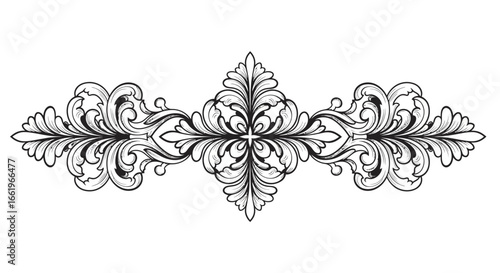 Intricate floral ornament with baroque patterns in black and white design