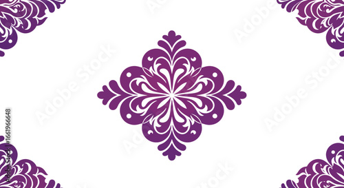 Purple floral ornamental design with intricate vintage pattern on white background