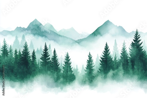 A serene watercolor depiction of a forest hill landscape serves as a stunning background, complete with lush trees, vibrant nature, and a brilliant sky