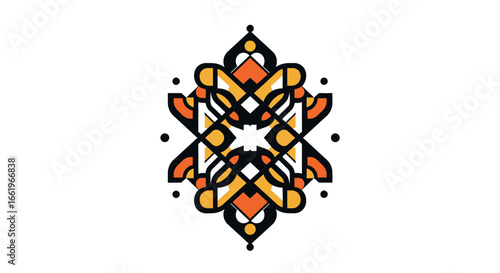 Geometric abstract ornament with symmetrical patterns in bold colors