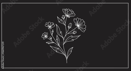 Elegant minimalist floral design on bold black background