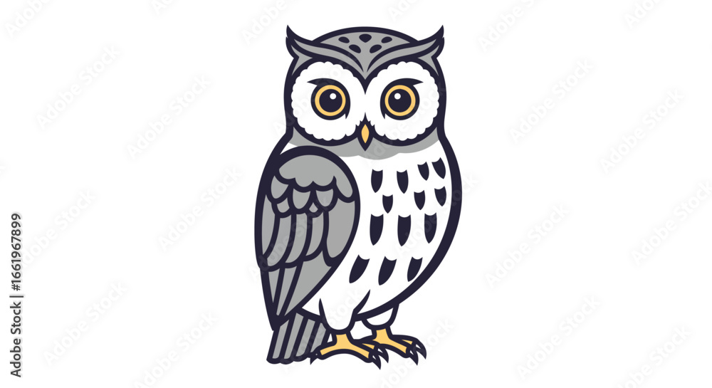 Fototapeta premium Charming owl with intricate details and bold outlines on a light background