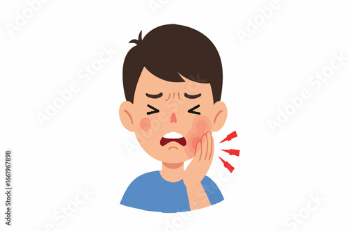 Vector Child with Toothache Illustration of a Boy Experiencing Severe Dental Pain