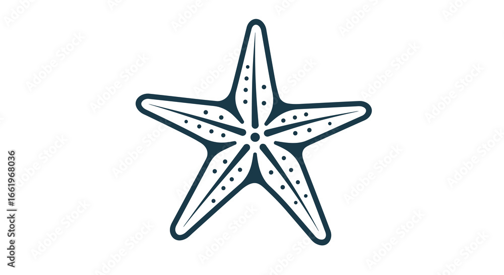 Fototapeta premium Stylized starfish icon: nautical themed outline with dotted details
