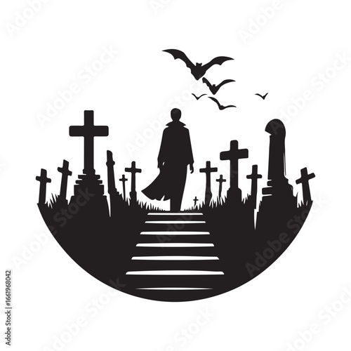 graveyard vector  silhouette outline logo design concept illustration