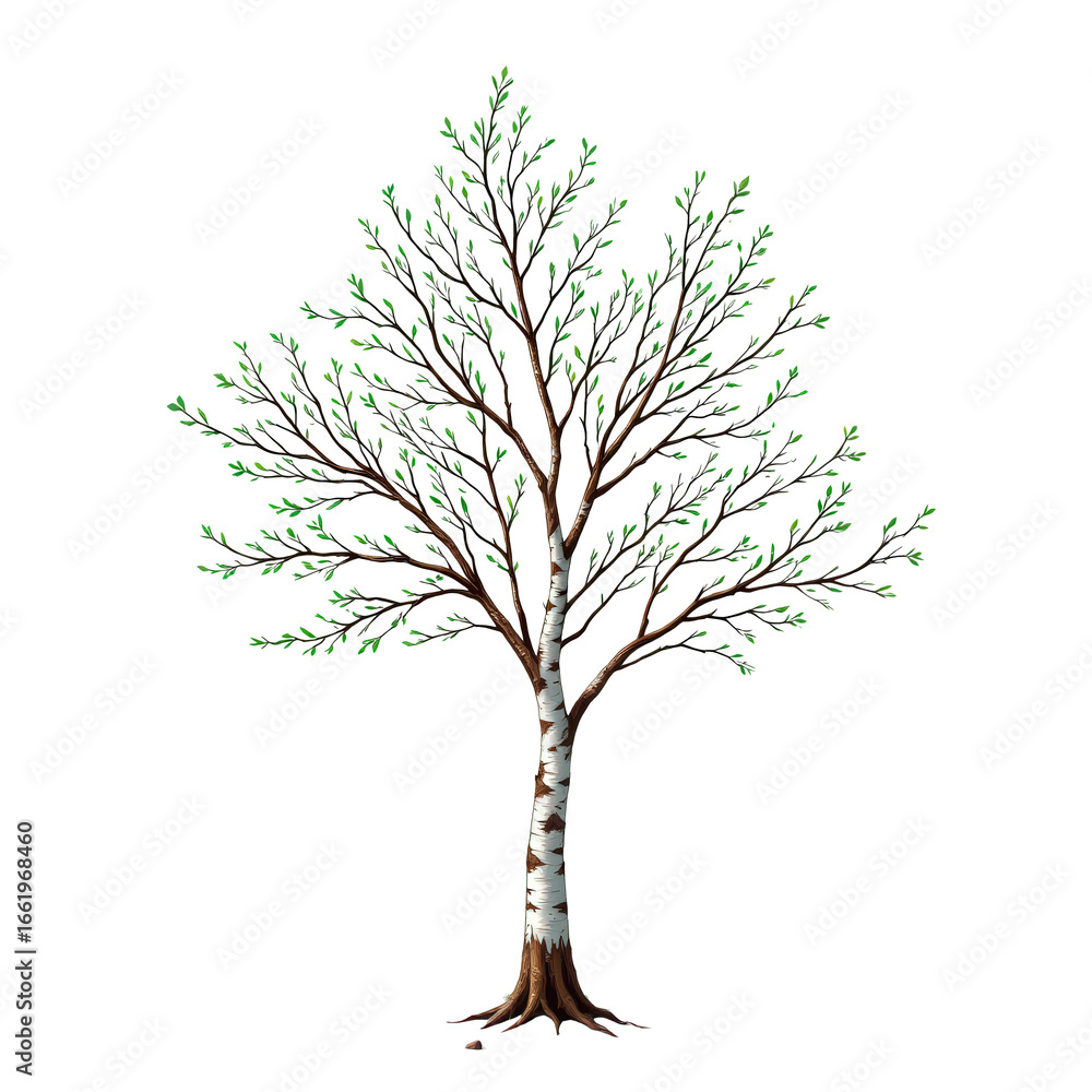 Obraz premium Detailed Illustration of a Green Tree with Lush Leaves and Branches