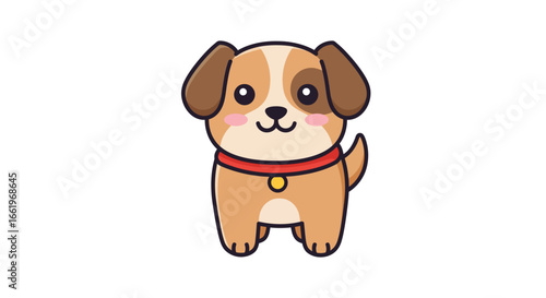 Wallpaper Mural Cute cartoon puppy with red collar on white background Torontodigital.ca