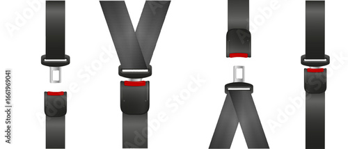 Safety seat belt, open and closed seatbelt. Art design road strap. Abstract concept car, airplane driver protection graphic element. Vector