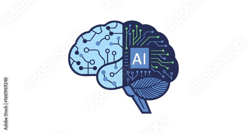 Artificial Intelligence Conceptualization Represented by a Stylized Brain Illustration