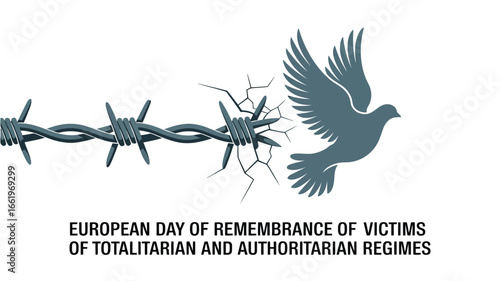 European Day of Remembrance for Victims of Totalitarian and Authoritarian Regimes with Dove and Barbed Wire Illustration