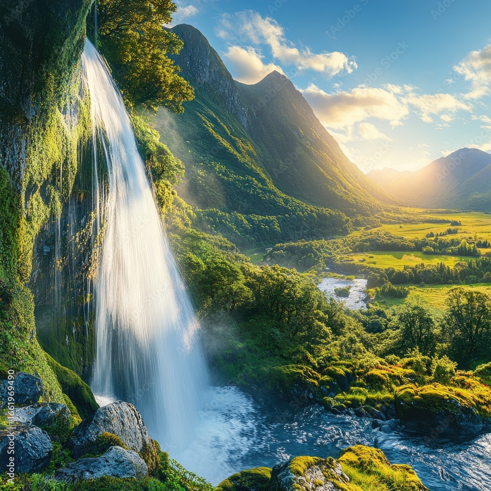 Fototapeta premium Beautiful waterfall flowing down