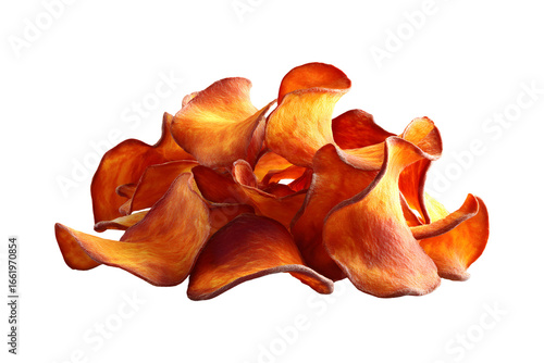 Pile of Delicious Sweet Potato Chips on a transparent background, Still Life