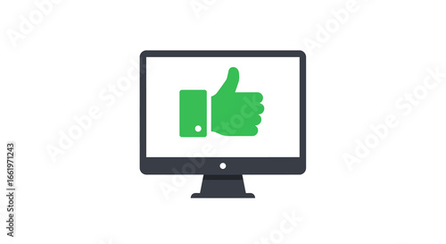 Thumbs up icon on computer screen displaying positive feedback in minimalist design