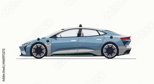 Sleek concept of an autonomous vehicle in a minimalist, modern graphic style showcasing innovation and streamlined design for future transportation