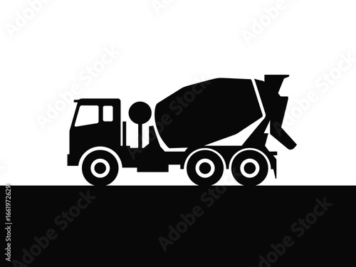 Illustration of a cement truck, , representing construction, transportation, and the building industry