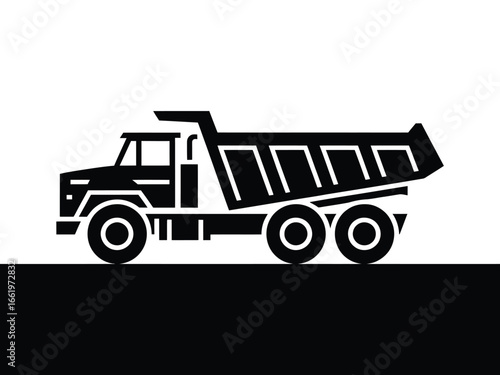 Vector art of silhouette of a dump truck, a heavyduty vehicle used in construction for transporting loose materials