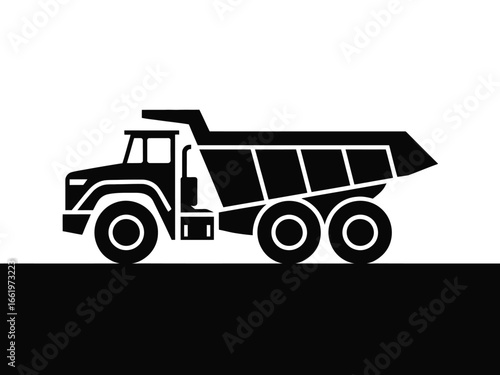 Vector art of silhouette of a black dump truck, a heavyduty vehicle used for transporting materials in construction and mining sites