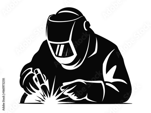 Vector art of silhouette of a welder working with sparks, a skilled worker in metal fabrication and construction industries