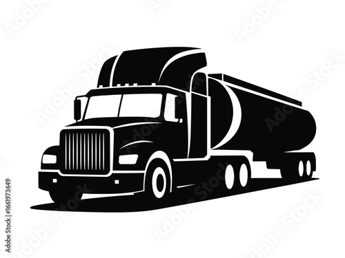 Vector art of silhouette of a tanker truck, a heavyduty vehicle for transporting liquids, fuel, or other bulk materials