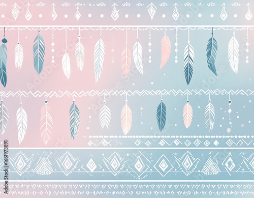 Seamless bohemian tribal pattern, hand-drawn ethnic elements, modernized pastel tones, stylish decorative vector, repeating background