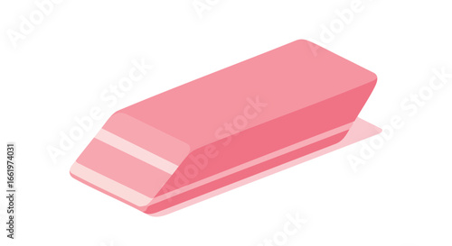 Vivid Isometric Projection of a Rectangular Pink Eraser Isolated on White, Simple Design and Soft Shadows with Subtle Striped Pattern