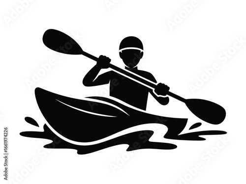 Vector art of silhouette of a kayaker paddling through the water, enjoying an outdoor adventure