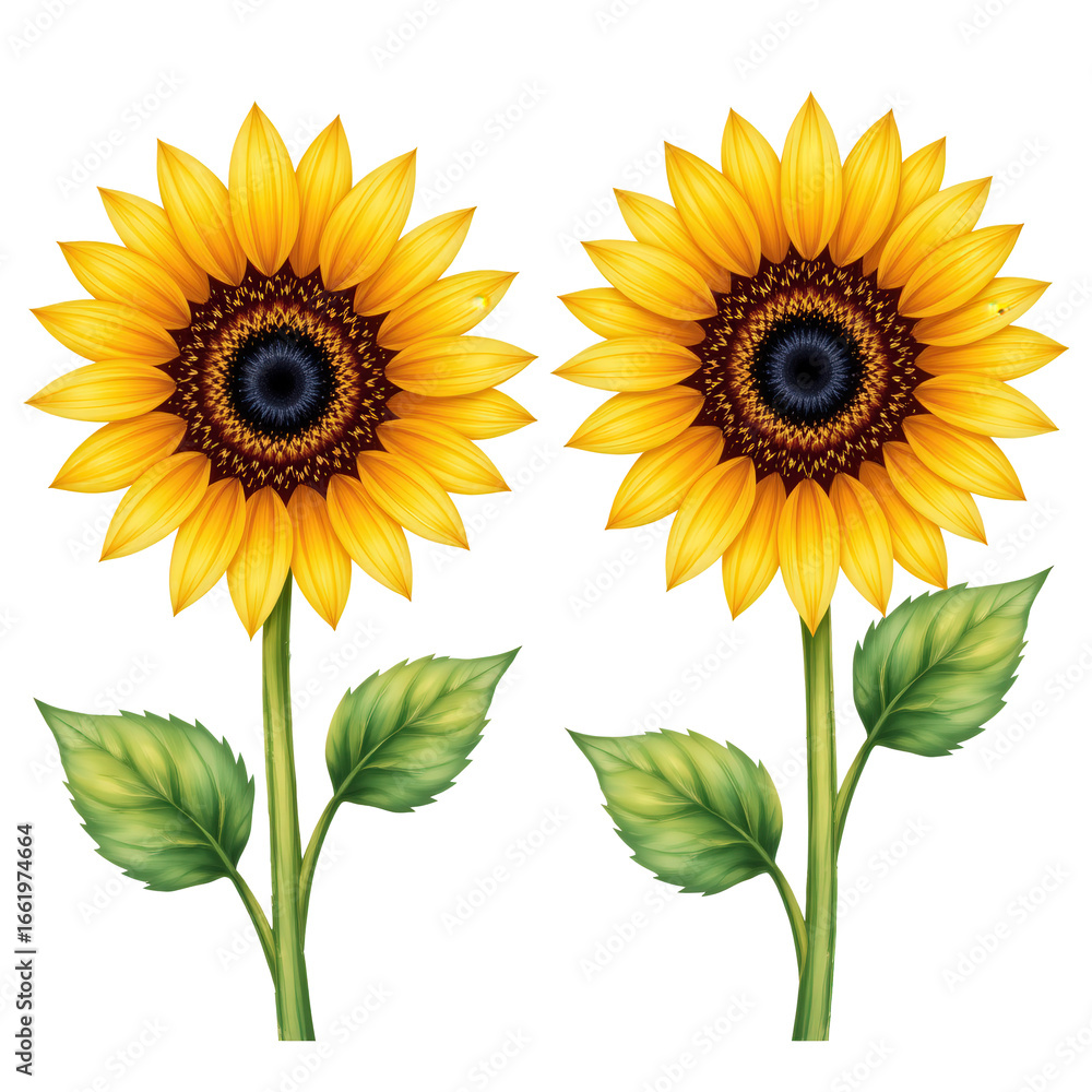 Obraz premium Vibrant Sunflowers with Bright Yellow Petals on Green Stems
